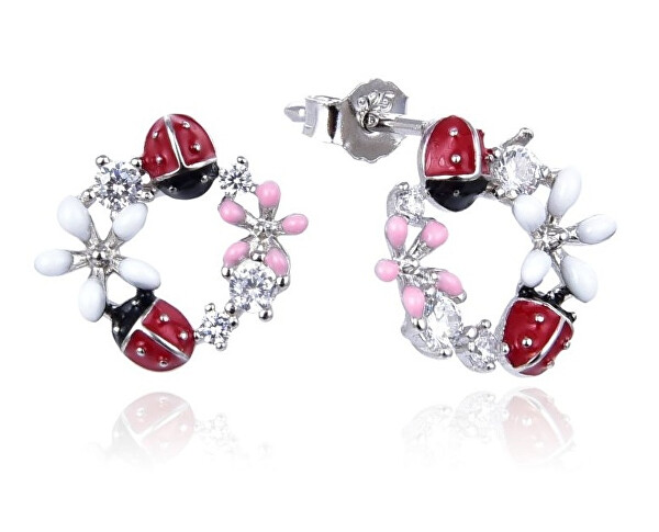 Stříbrné náušnice se zirkony Berušky a květiny E0002828