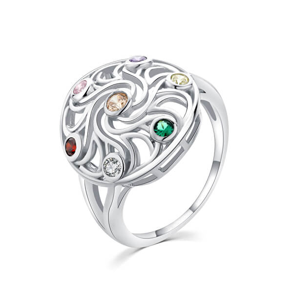Játékos ezüst gyűrű színes cirkónium kővel R00021
