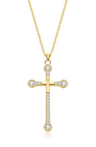 Nadčasový pozlacený náhrdelník Kříž se zirkony N0001051