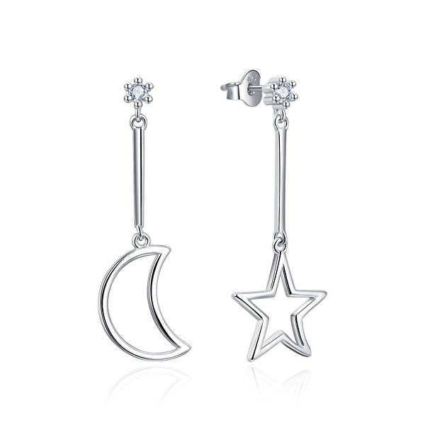 Krásné stříbrné náušnice Měsíc a Hvězda E0003789