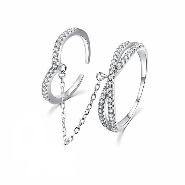 Luxusní dvojitý prsten ze stříbra se zirkony R00022