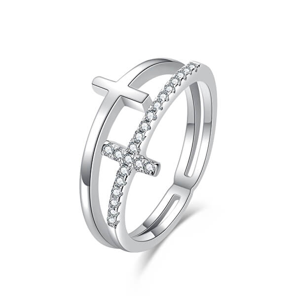 Lussuoso anello doppio in argento con croci R00020