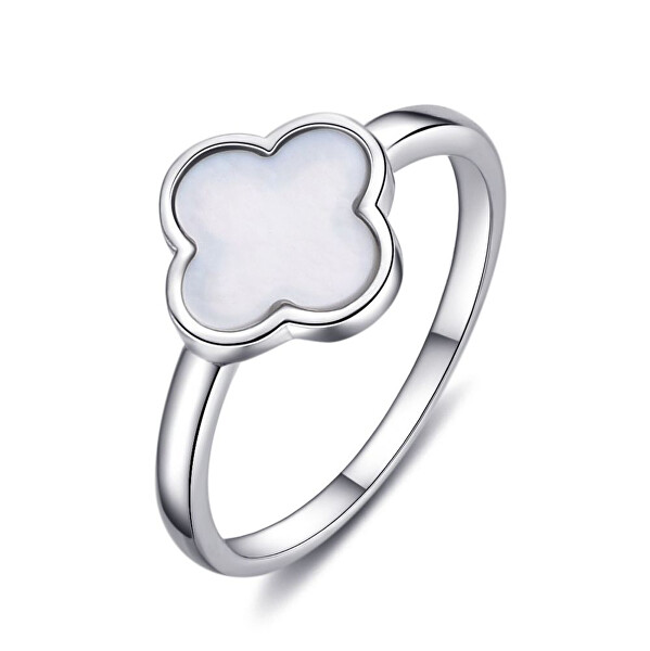 Luxusní stříbrný prsten s perletí Čtyřlístek R0004455-P