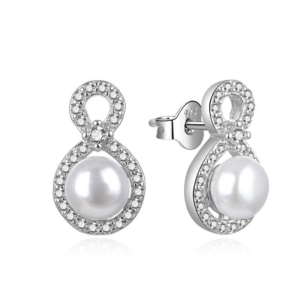 Gyönyörű ezüst fülbevaló gyöngyökkel és cirkónium kövekkel E0003120