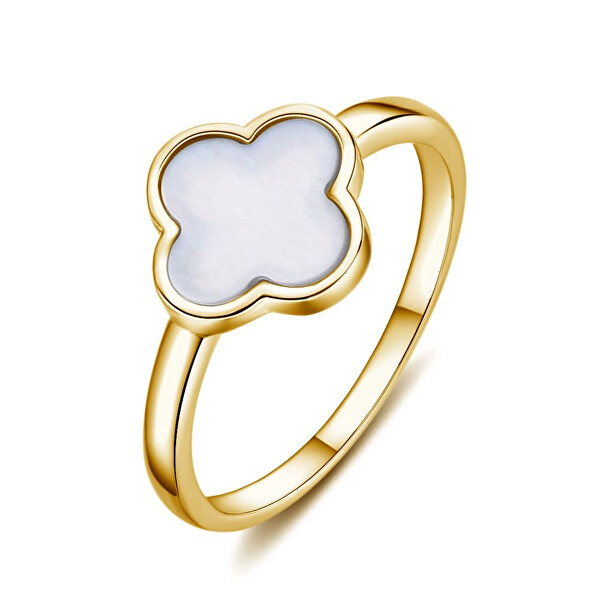 Pozlacený prsten s perletí Čtyřlístek R0004476-P