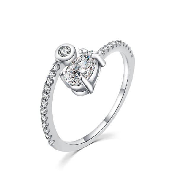 Něžný stříbrný prsten se zirkony R000188