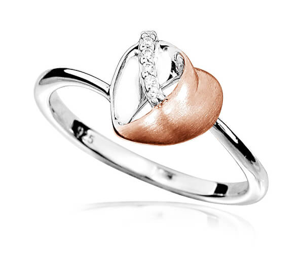 Okouzlující bicolor prsten se zirkony Srdce R00009