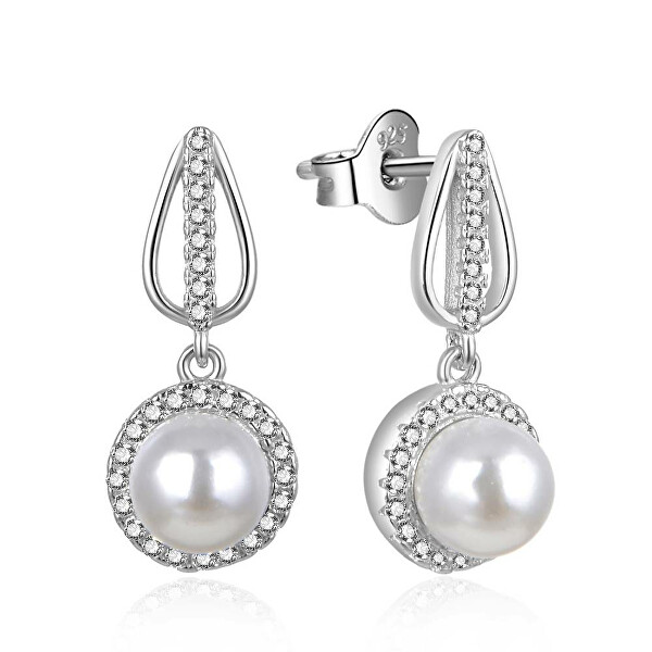 Okouzlující stříbrné náušnice s perlami a zirkony E0003119