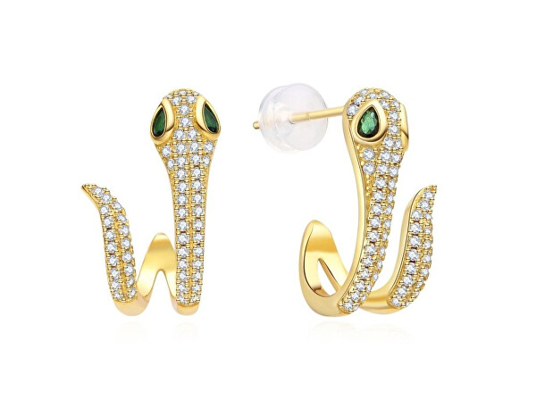 Pozlacené náušnice Had s kubickými zirkony E0004974