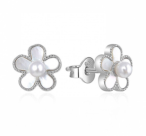 Překrásné stříbrné náušnice s perličkami Kytičky E0002568