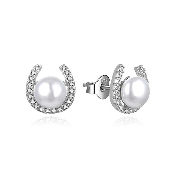 Půvabné stříbrné náušnice s perlami a zirkony E0003103