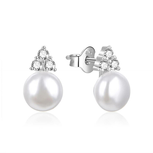 Pôvabné strieborné náušnice s perlami a zirkónmi E0003109