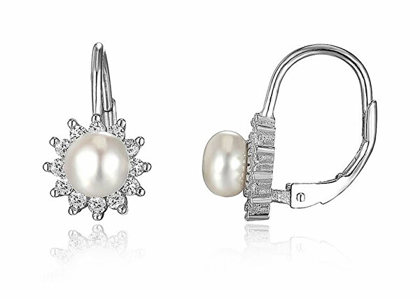 Bájos ezüst fülbevaló gyöngyökkel és cirkónium kővel EP000178