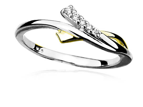 Pôvabný strieborný bicolor prsteň so zirkónmi r0000