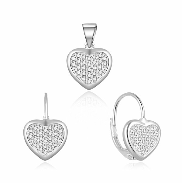 Set romantic de bijuterii din argint cu inimioare S0000258 (pandantiv, cercei)