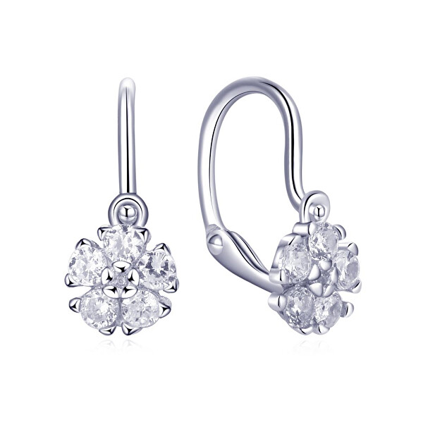 Stříbrné dětské náušnice Květina s čirými zirkony E0000630