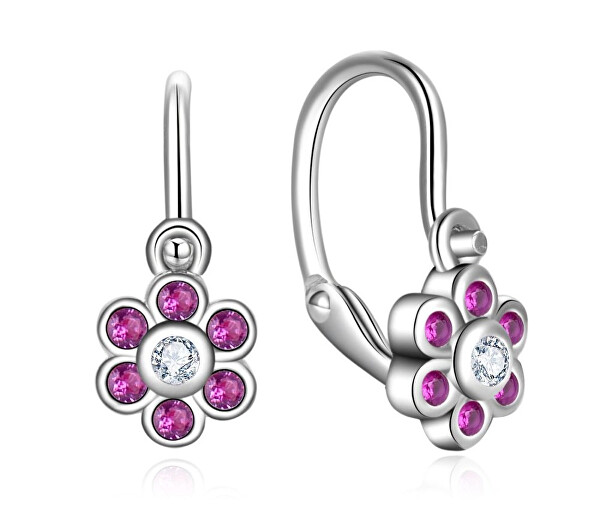 Stříbrné dětské náušnice Kytička se zirkony E0000660