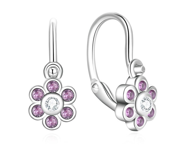 Stříbrné dětské náušnice Kytička se zirkony E0000661