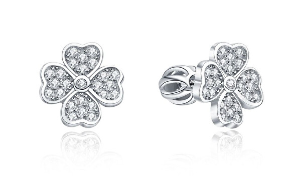 Stříbrné náušnice pecky Čtyřlístek se zirkony E0001277