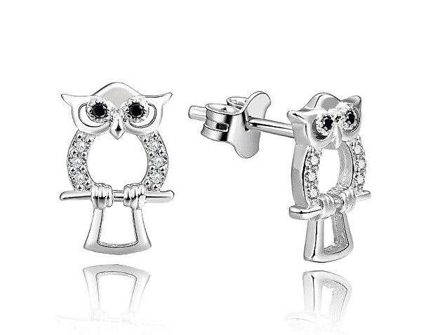 Stříbrné náušnice pecky Sova se zirkony E0002635