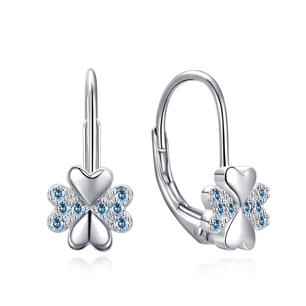 Stříbrné náušnice s modrými zirkony čtyřlístky E0000569
