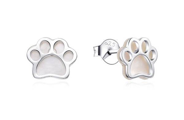 Stříbrné náušnice s bílým opálem Tlapka E0003946