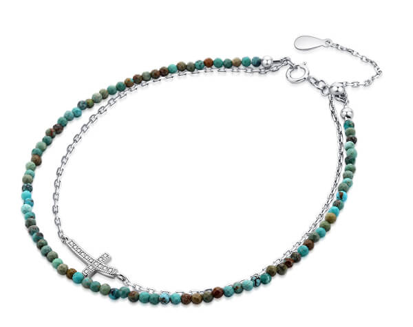 Bracciale di stile con perline turchesi e croce B0000429