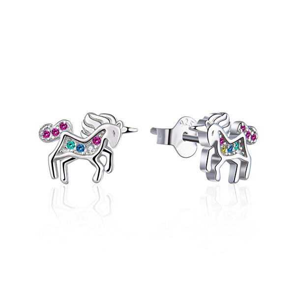 Náušnice s kubickými zirkony Jednorožec E0001452