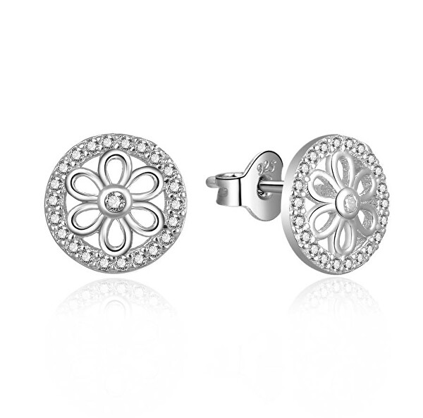 Csillogó ezüst fülbevalók cirkónium kövekkel Virágok E0003008