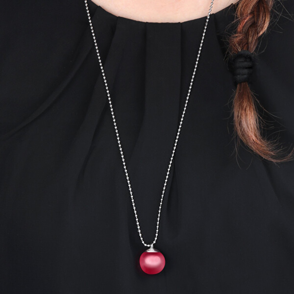 Ocelový náhrdelník s růžovým přívěskem Boule SALY15 (řetízek, přívěsek)