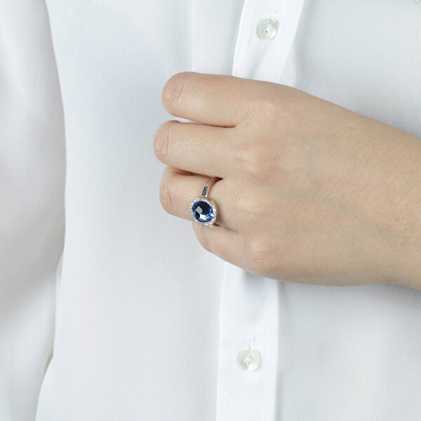 Ocelový prsten s modrým krystalem Essenza SAGX15