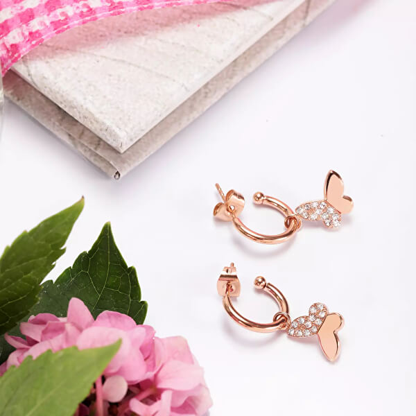 Bronze Ohrringe Kreise mit Anhängern in Form von Schmetterlingen 2in1 Passioni SAUN09