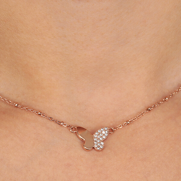 Bronzový motýlkový náhrdelník s kryštálmi passion SAUN03