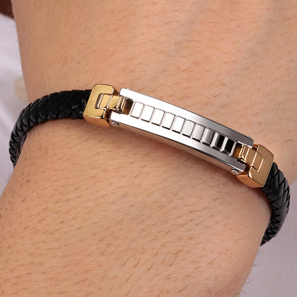 Elegante braccialetto in pelle con decorazione in acciaio SQH32
