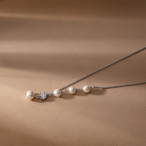 Elegantní náhrdelník s pravými perlami a zirkonem Perla SXU55