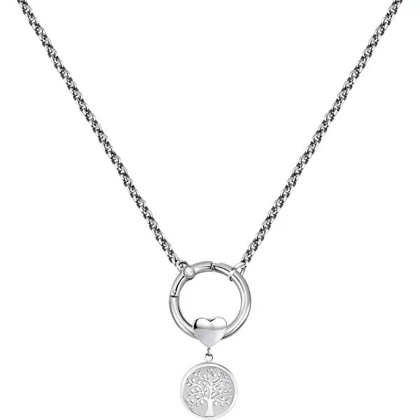 Elegantný oceľový náhrdelník s kryštálom Strom života Drops SCZ1178