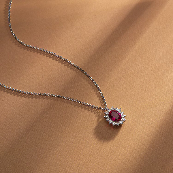Elegantní stříbrný náhrdelník s fuchsiovým zirkonem Tesori SAIW281
