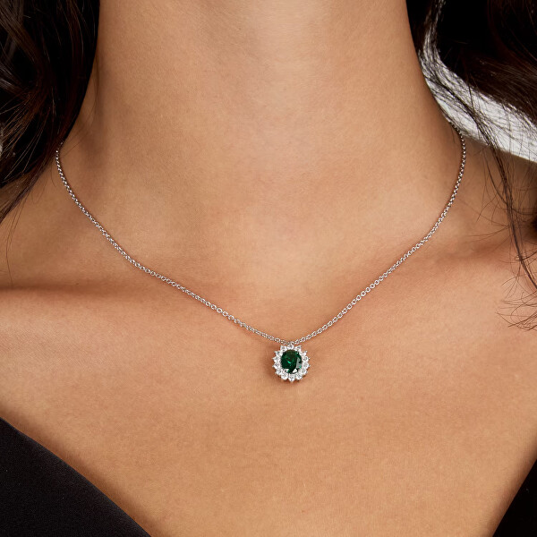 Elegantní stříbrný náhrdelník se zeleným zirkonem Tesori SAIW280