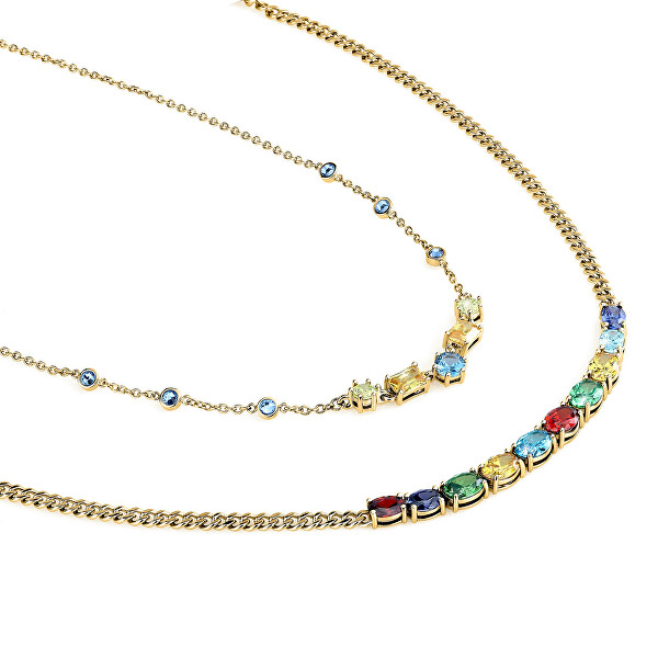 Verspielte vergoldete Halskette mit farbigen kubischen Zirkonen Colori SAVY01