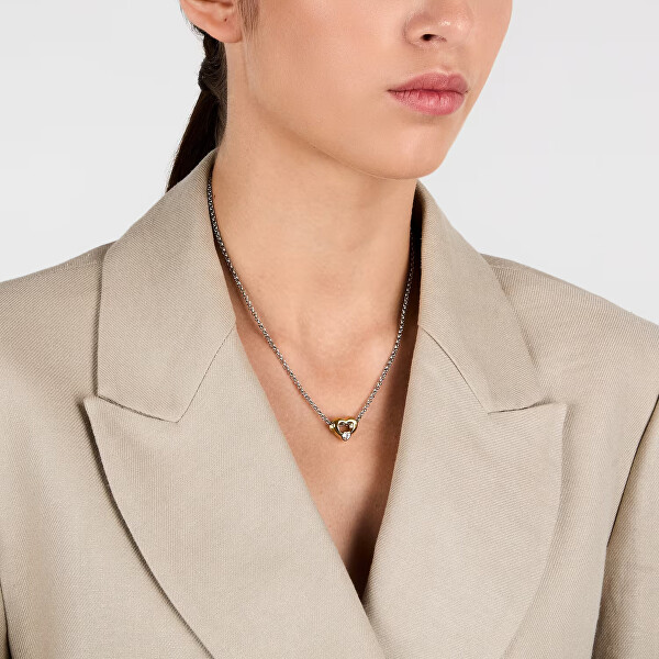 Krásný ocelový bicolor náhrdelník Srdce Drops SCZ1414