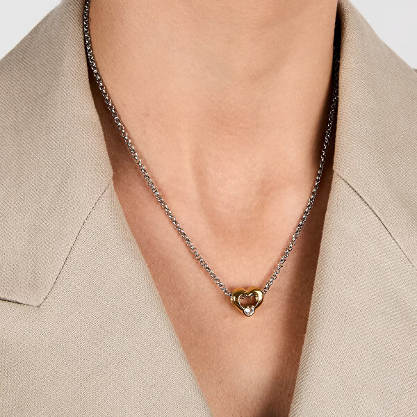 Krásný ocelový bicolor náhrdelník Srdce Drops SCZ1414