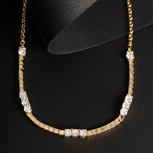 Luxuriöse vergoldete Halskette mit klaren Zirkonen Scintille SAQF23