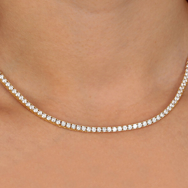 Luxusní pozlacený náhrdelník s čirými zirkony Scintille SAQF24