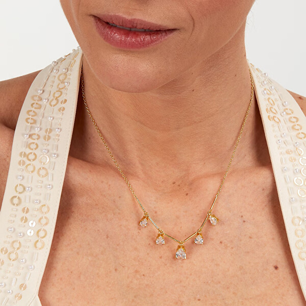Luxusní pozlacený náhrdelník se zirkony Tesori SAIW207