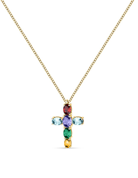 Moderní pozlacený náhrdelník s křížkem Colori SAVY02
