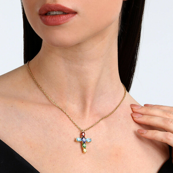 Moderní pozlacený náhrdelník s křížkem Colori SAVY02