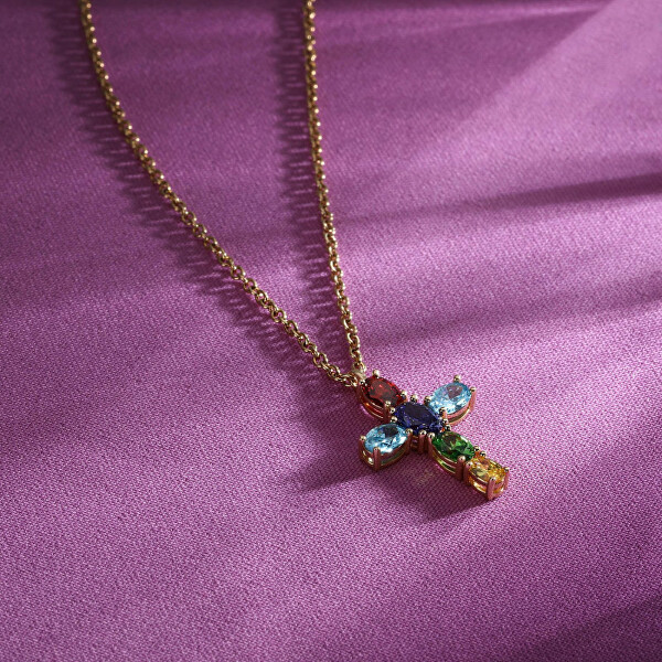 Moderný pozlátený náhrdelník s krížikom Colori SAVY02