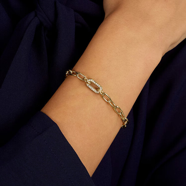 Moderní pozlacený náramek s krystaly Intrecci SAZC04