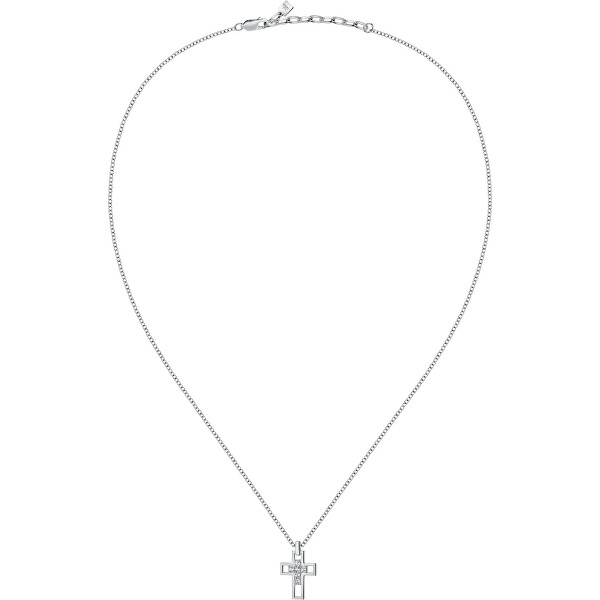 Nadčasový strieborný náhrdelník Kríž so zirkónmi SATT12