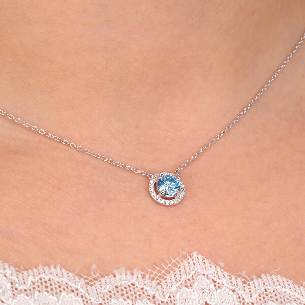 Něžný stříbrný náhrdelník s akvamarínem a krystaly Tesori SAIW94